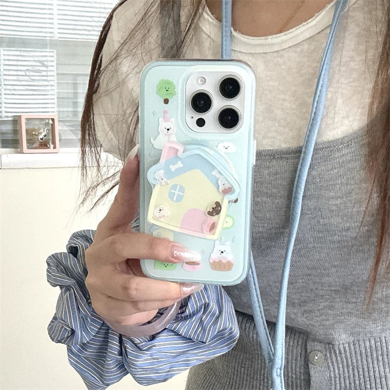 ドッグハウス 立体 グリップ 犬柄デザイン iPhoneケース #240318