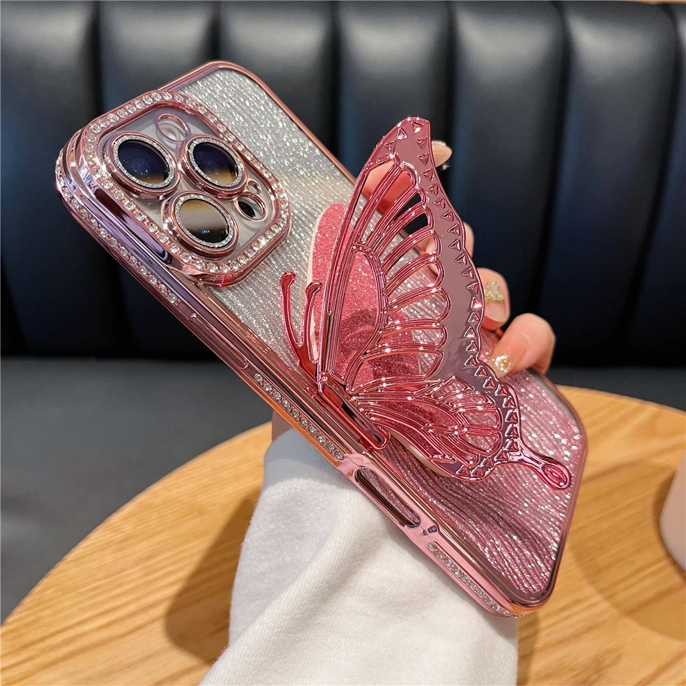 立体メタリック バタフライ iPhoneケース｜グリッター ラメ #240225