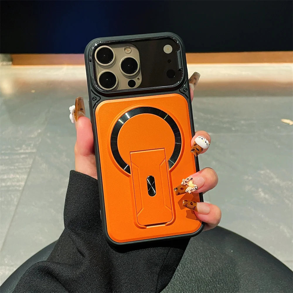 マグネット内蔵 折りたたみリングスタンド付き iPhoneケース (全7色) メタリック・アクセント #261217