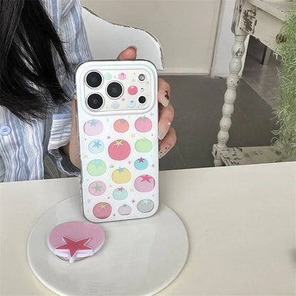 パステルトマト グリップ付き iPhoneケース｜韓国ポップ・クリアデザイン・淡色カラー #230918