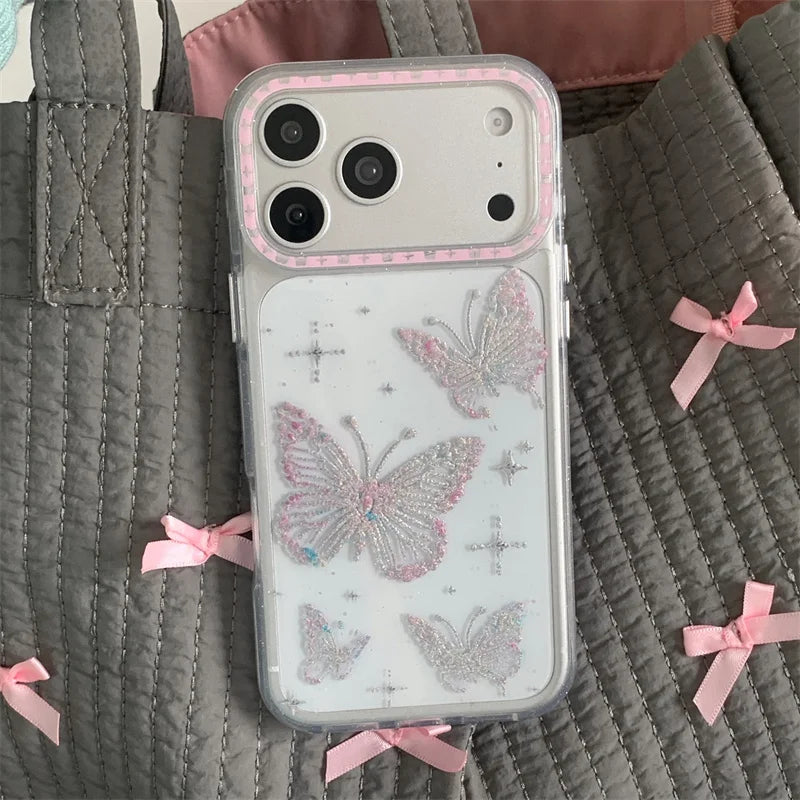 【金箔蝶柄】バタフライ グリッター iPhoneケース｜韓国Y2K・蝶モチーフ・キラキラデザイン #230822