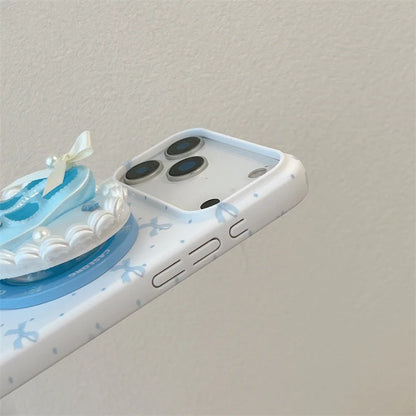 3Dバレエシューズ パールハートグリップ リボン柄 Magnet内蔵 iPhoneケース｜バレエ #260018