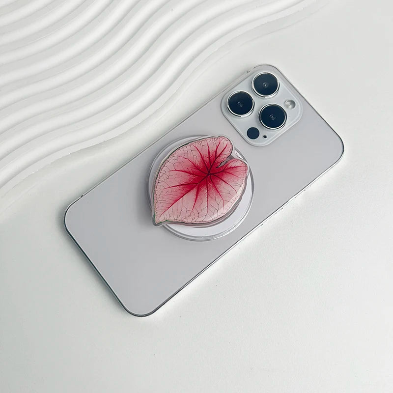 スマホグリップ｜ボタニカル リーフデザイン スマホスタンド 落下防止 #260426