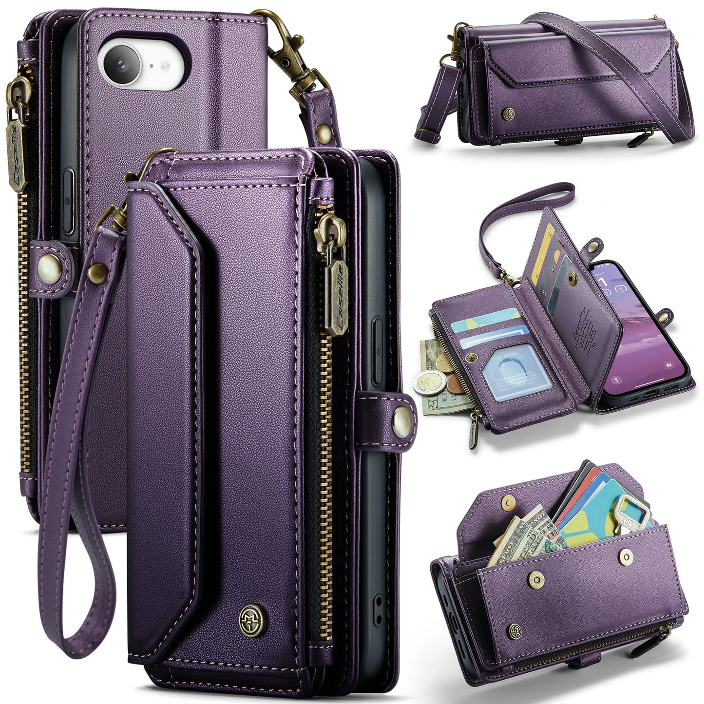 【ブックスタイル 】ショルダー付き 財布一体型手帳タイプ ストラップ付き iPhoneケース #240208