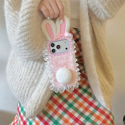【バニーフリルファー】ふわもこウサギ耳×しっぽ付き スマホケース｜iPhone対応 #241227