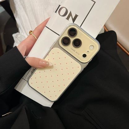 ドット柄 レザー調 メッキフレーム iPhoneケース｜淡色・大人かわいい #260050