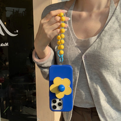 【フラワーシリーズ】立体レトロフラワー ビーズストラップ付き バイカラー スマホケース｜iPhone対応 #251001