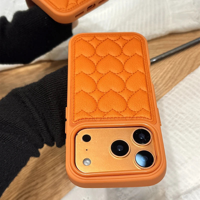 【ハートキルティング 】立体ステッチ レザー調 スマホケース｜iPhone対応 #241022