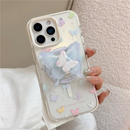 【幻想的バタフライ×3Dグリップ】儚く可憐な蝶デザインスマホケース｜iPhone対応 #250509