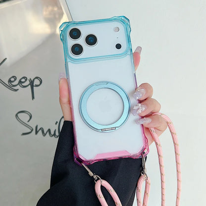 ショルダーストラップ＆マグネット内蔵リング付き カラーフレームクリア iPhoneケース 全5色 #261129