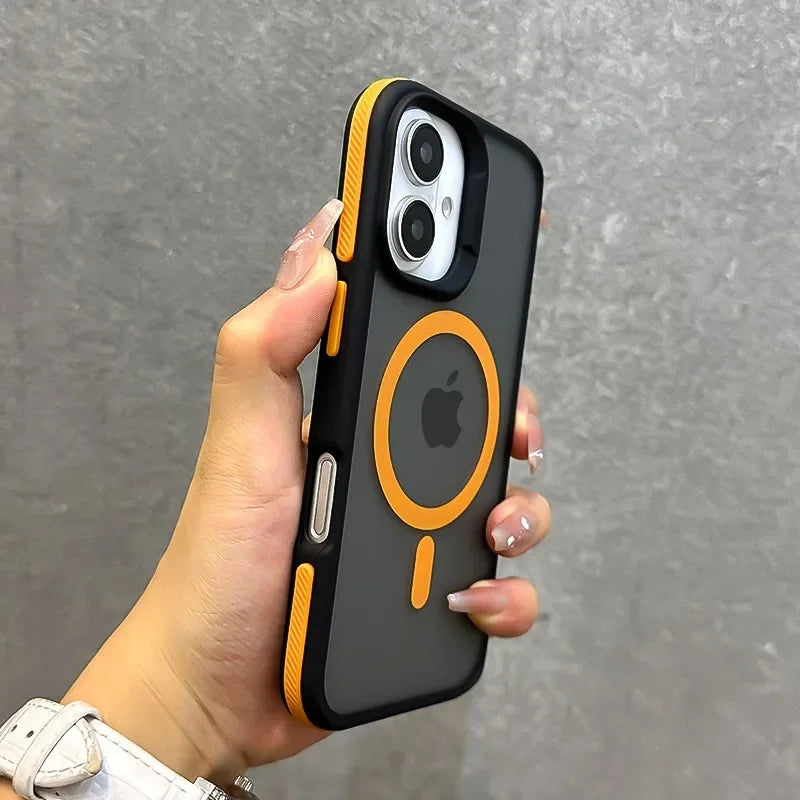 ネオンアクセント iPhoneケース｜ストラップ付き・マットブラック・スポーティデザイン #240411