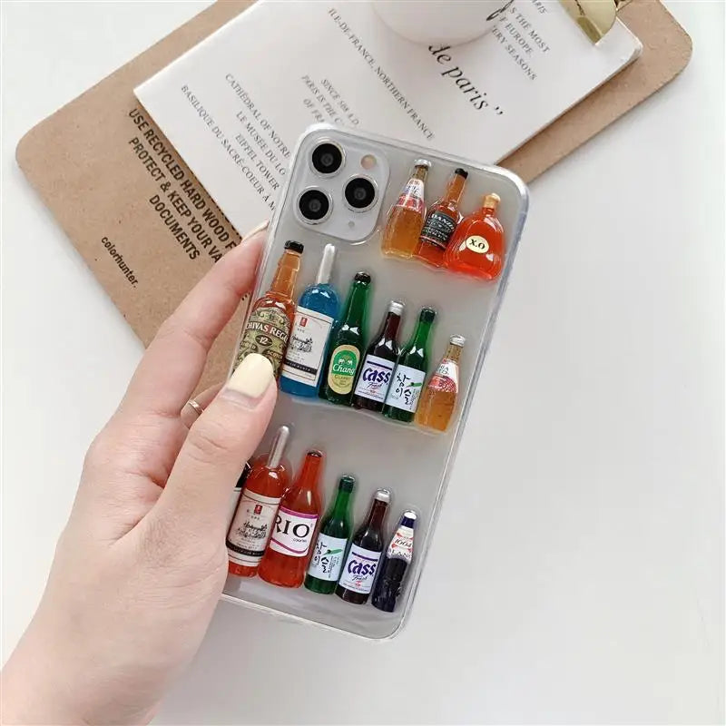 ミニボトルモチーフ iPhoneケース｜立体デザイン・ユニーククリアケース #240409