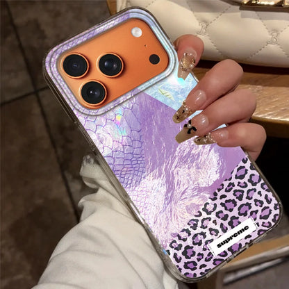 【パープルパッチワーク】アニマル レオパード ヒョウ柄×フラワーデザイン おしゃれ スマホケース｜iPhone対応 #250305