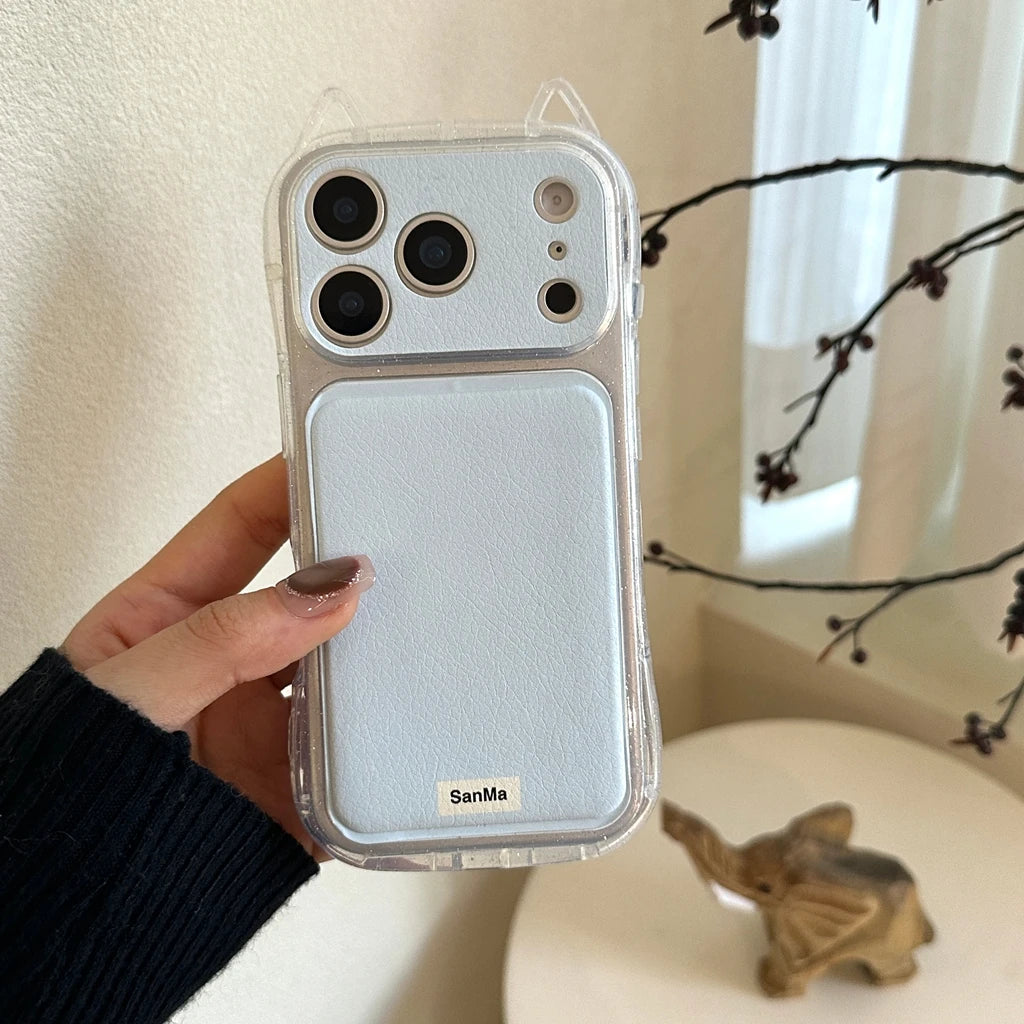 シンプル マカロンカラー 耳付き iPhoneケース｜くすみカラー・全面保護タイプ #240422