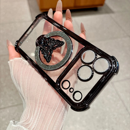 バタフライ キラキラ ラメリング付き Magnet内蔵 クリア iPhoneケース #260220