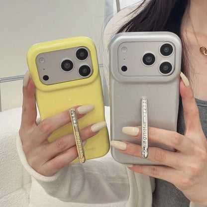 ビジューライン スリムグリップ iPhoneケース｜レザー調・高級感デザイン #231225