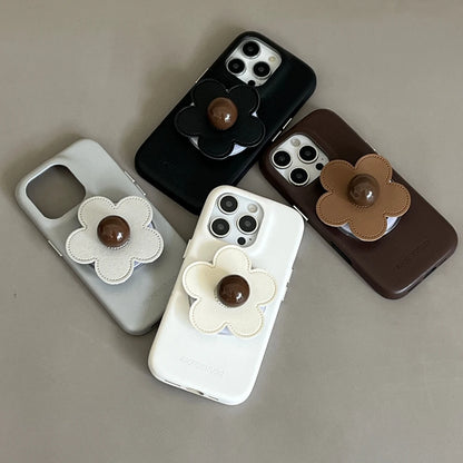 【フラワーポップ】レザー調 立体フラワー モチーフ付き スマホケース｜iPhone対応 #250423