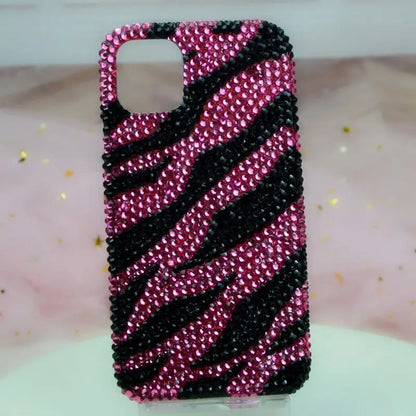 【キラキラビジューシリーズ】ゼブラ柄 フルラインストーン デコ スマホケース｜iPhone対応 #260122