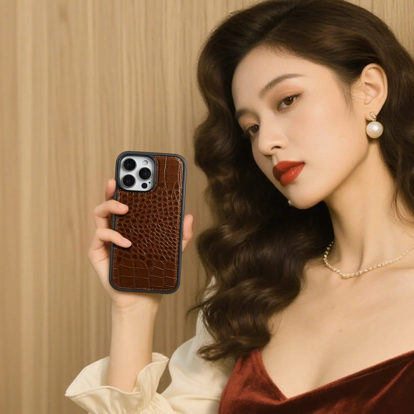 【本革シリーズ】クロコ型押し 本革プレミアムケース｜iPhone対応 #240920