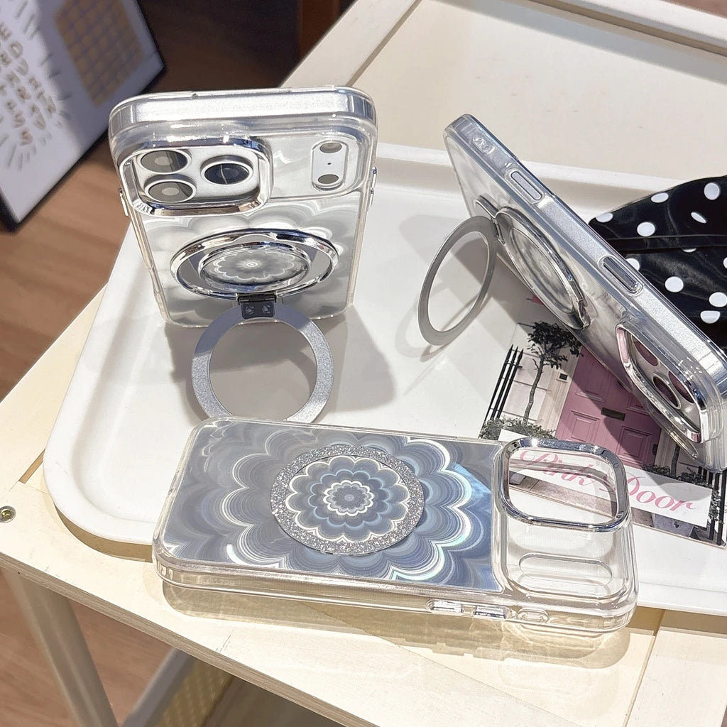 【ホログラム】iPhoneケース  ボヘミアンフラワー Magnet 折りたたみリング付き #231023