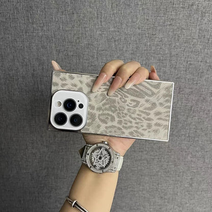 【スクエアシリーズ】 ヒョウ柄 レオパード メタリックフレーム スクエア スマホケース｜iPhone対応 #250815