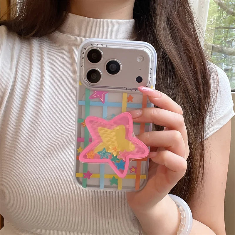 カラフル ネオンスター グリッドデザイン iPhoneケース｜クリアケース #231002
