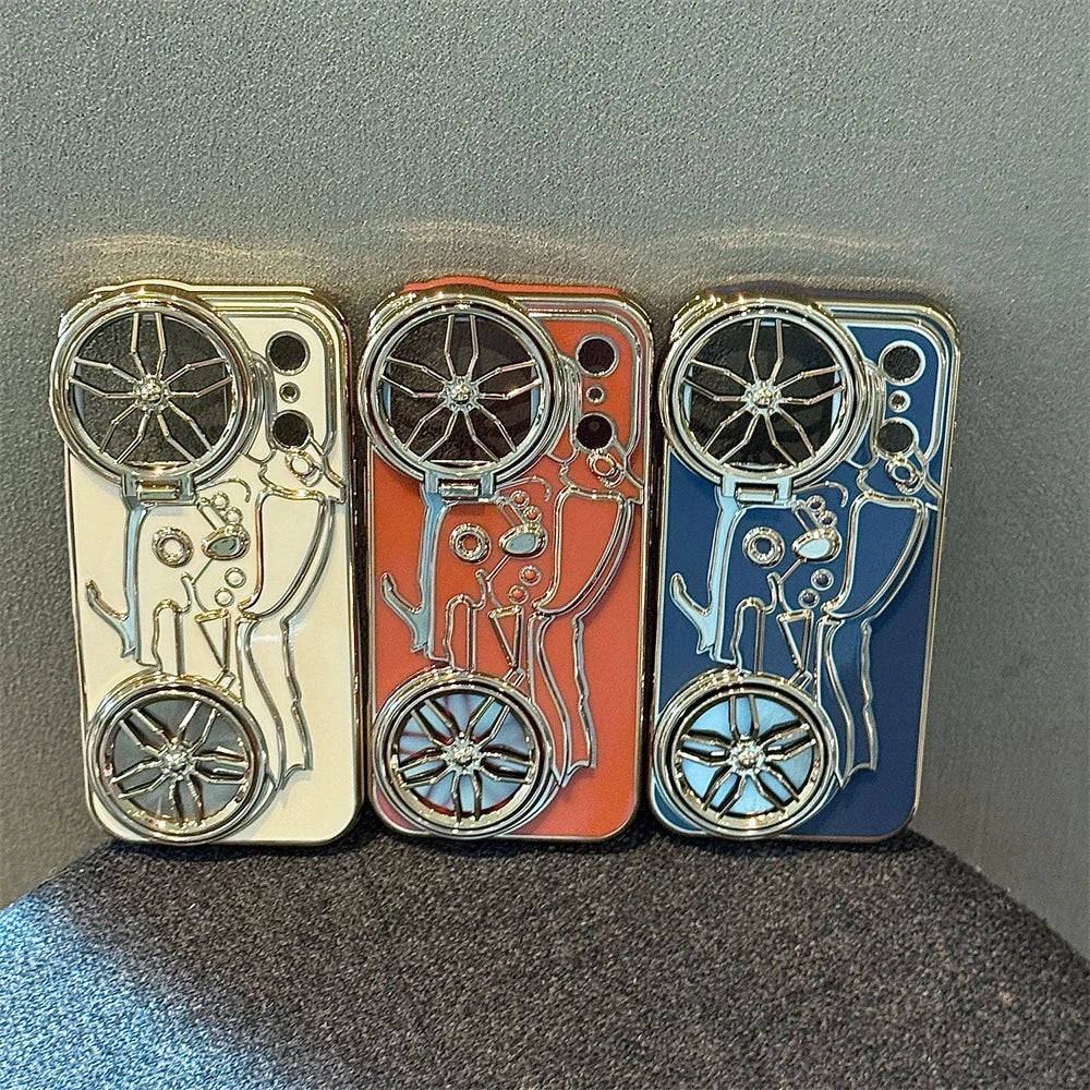 くるくる回る タイヤ 自転車 メタルバイク iPhoneケース｜立体ラインデザイン #240508