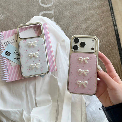 【フラワーリボンシャイン】メタリックフレーム × 小花リボン スマホケース｜iPhone対応 #240814