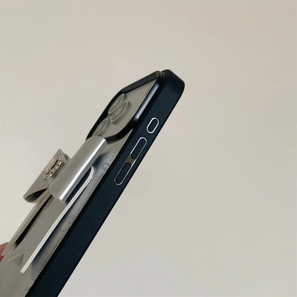 【シルバー立体リボン】ボールストラップ付き フェミニン スマホケース｜iPhone対応 #260206