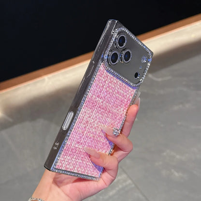 【スクエアシリーズ】ツイードジュエル ラインストーン 高級感 ツイード調 スマホケース｜iPhone対応 #250302