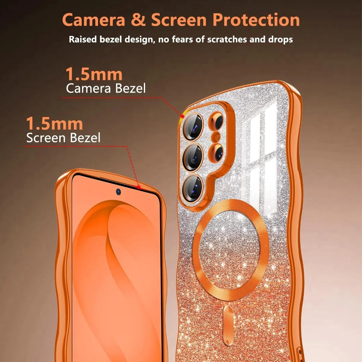 【Galaxy対応】ウェーブフレーム ラメグラデーション マグネット内蔵ケース 全4色 韓国風・キラキラ・おしゃれ #261094