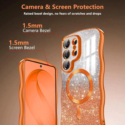 【Galaxy対応】ウェーブフレーム ラメグラデーション マグネット内蔵ケース 全4色 韓国風・キラキラ・おしゃれ #261094