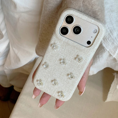 フラワー チェリーモチーフ iPhoneケース｜ビジュー装飾・布調デザイン #240530