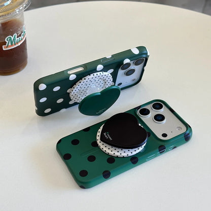 ハートグリップ ドット 水玉デザイン iPhoneケース｜マグネット内蔵・韓国風 #231223