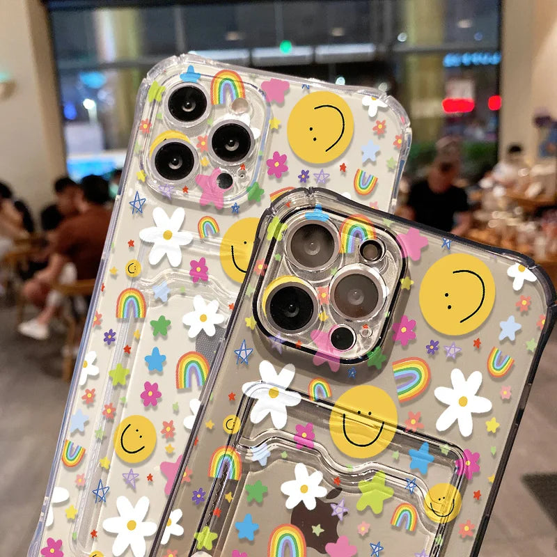 【ニコちゃんシリーズ】カラフルスマイル カード収納付き ソフトiPhoneケース #260228
