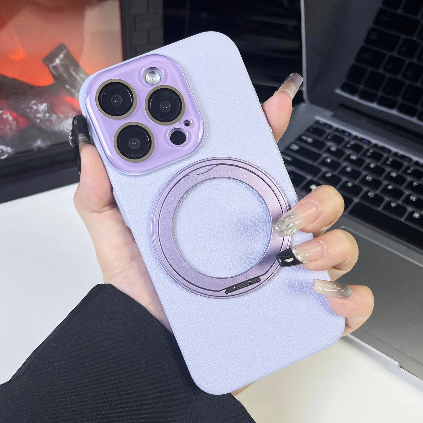 レザー調 リング付き iPhoneケース｜スタンド対応・マット仕上げ #260103