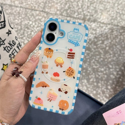 【カフェスイーツシリーズ】レトロカフェデザイン グリップ付き iPhoneケース #240609