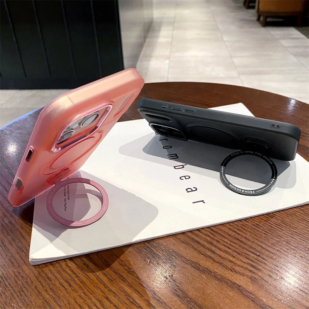 マグネット内蔵 多機能スタンドリング付き 半透明 マットカラー iPhoneケース 全4色 スタイリッシュ・モダン・カジュアル #261135