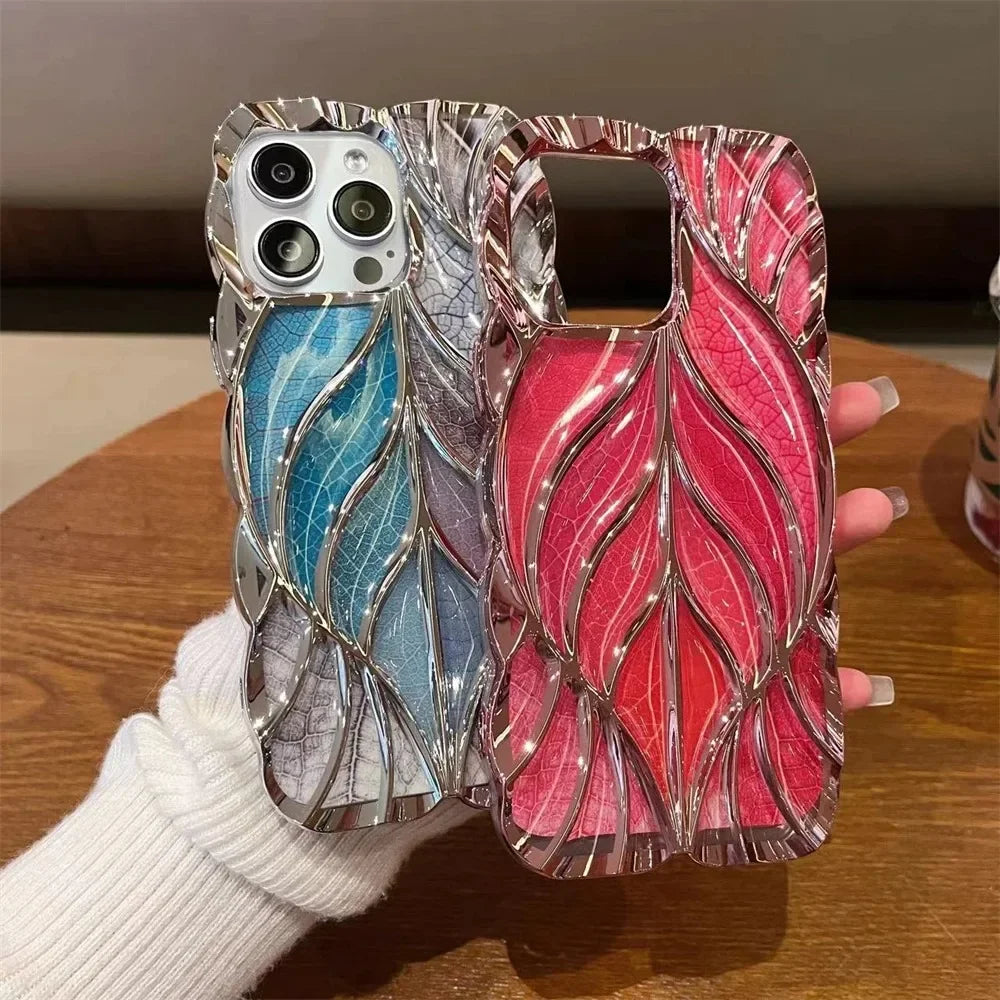 【ステンドグラス風】ラメ×立体ウェーブライン カラフル ゴールドライン スマホケース｜iPhone対応 #250617