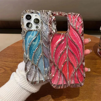 【ステンドグラス風】ラメ×立体ウェーブライン カラフル ゴールドライン スマホケース｜iPhone対応 #250617