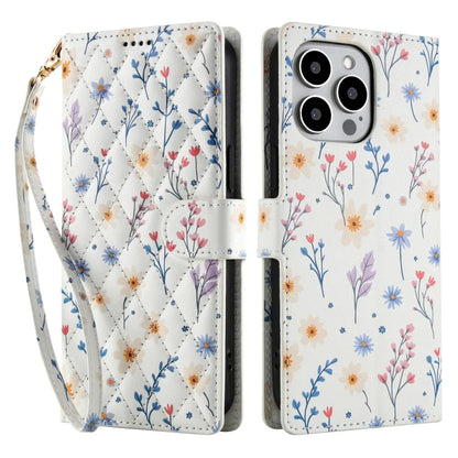 【ブックスタイル】花柄 フラワーキルティング ストラップ付き 手帳型 iPhoneケース｜カード収納 ショルダー対応 #240110