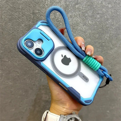 カメラカバー付き Magnet内蔵 iPhoneケース｜ストラップ付き レンズ保護 #240104