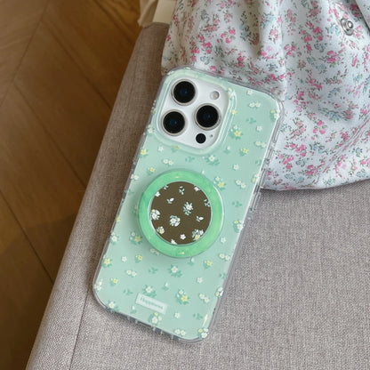 【小花柄×ミラーグリップ】春色ナチュラルデザインのクリアケース｜iPhone対応 #250512