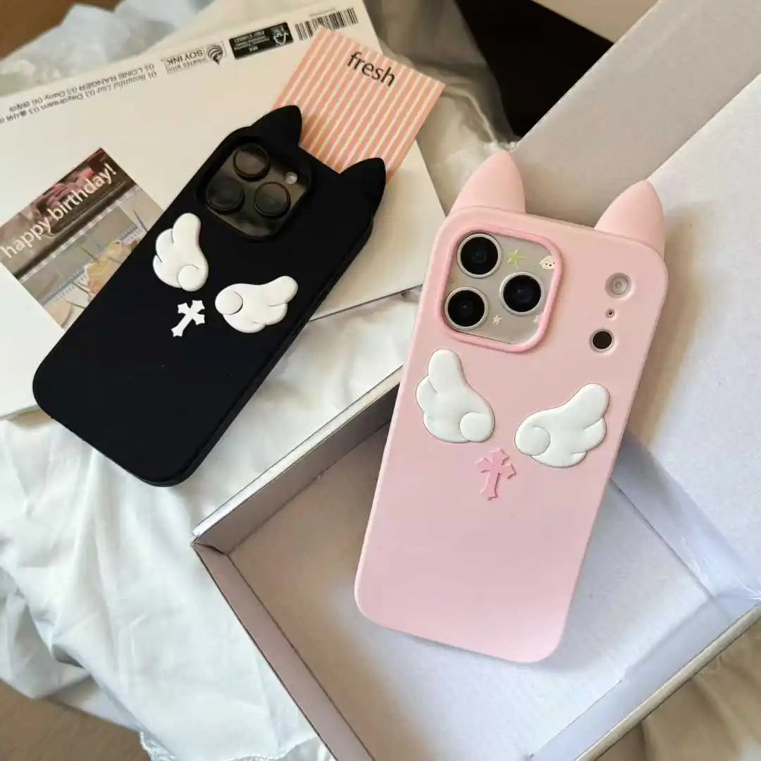 【猫耳シリーズ】エンジェルウィング 十字架 クロス iPhoneケース #240217