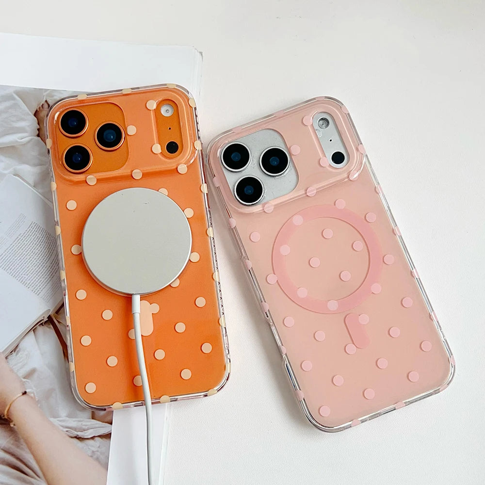 ドット柄 水玉 Magnet内蔵 iPhoneケース｜クリアベース・ポップデザイン #260104