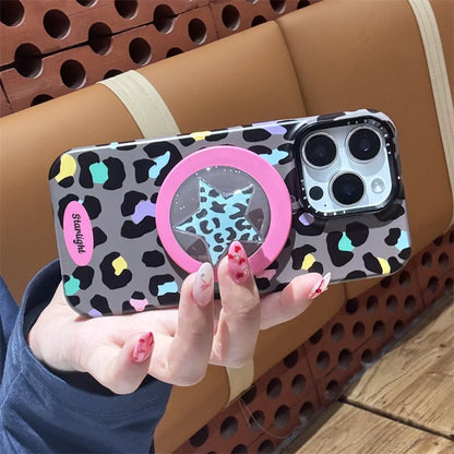 カラーレオパード柄 スターグリップ付き iPhoneケース｜Magnet内蔵 #231129