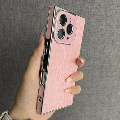 【スクエアシリーズ】 ヒョウ柄 レオパード メタリックフレーム スクエア スマホケース｜iPhone対応 #250815