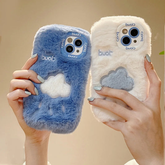 【ふわもこファーシリーズ】クラウド 雲デザイン ぬいぐるみ風 スマホケース｜iPhone対応 #250429