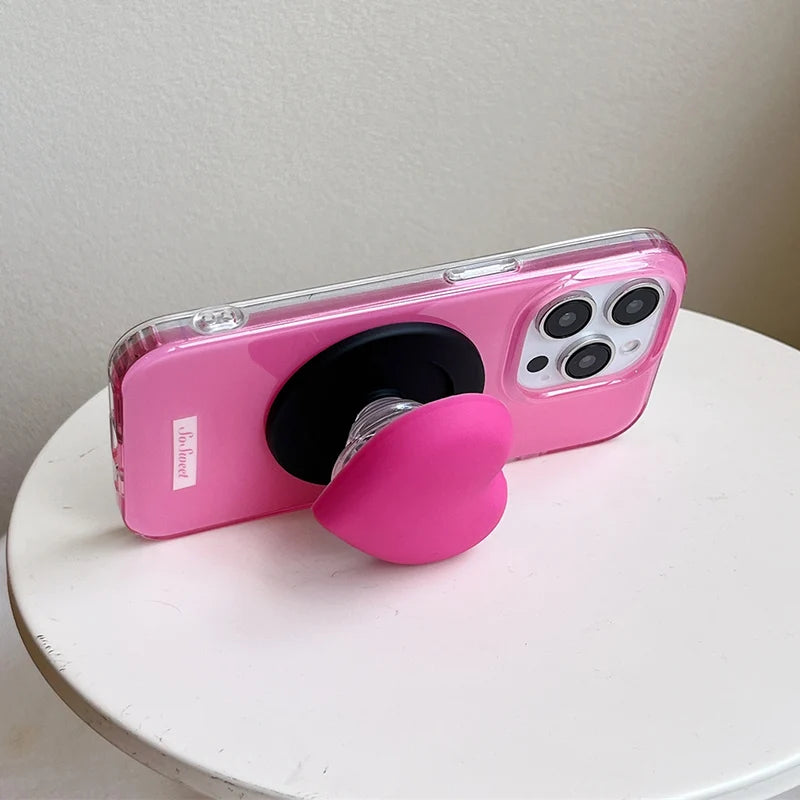 【Magsafe対応】立体 3D ハートグリップ ビビット バイカラー スマホケース｜iPhone対応 #250131