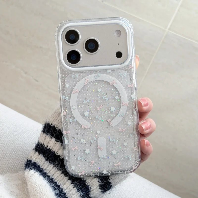 ハートミラー グリッターiPhoneケース｜キラキラフレーム・ミラーグリップ付きデザイン #240426